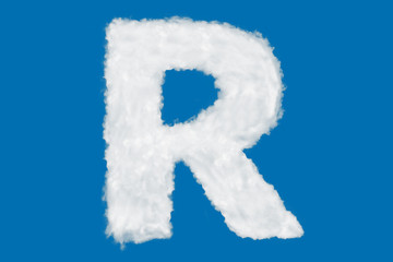 Wall Mural - Letter R font shape element made of clouds on blue background over sky