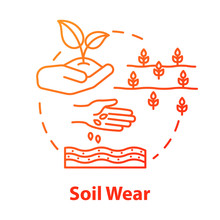 Soil Wear Concept Icon. Industrial Damage To Nature. Agriculture And Agronomy. Cultivation, Seedling. Farming Idea Thin Line Illustration. Vector Isolated Outline RGB Color Drawing