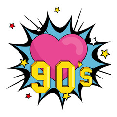 Wall Mural - nineties sign with heart in explosion pop art