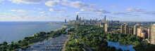 This Shows Lincoln Park, Diversey Harbor With Its Moored Boats, Lake Michigan To The Left And The Skyline In Summer. There Is Morning Light On The City.