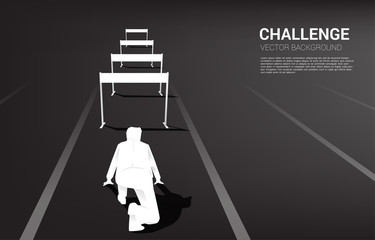 Silhouette businessman ready to run across hurdles obstacle. Background concept for Obstacle and challenge in business