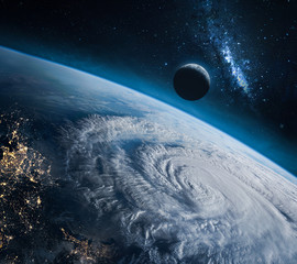 Aufkleber - Planet Earth and Moon satellite in outer space. Stars and galaxies on background. Nebula. Elements of this image furnished by NASA