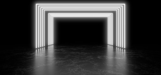 Fototapete - Beautiful composition of white neon lights on a black background. 3d rendering image.