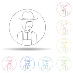 Poster - Avatar of woman farmer in multi color style icon. Simple thin line, outline vector of avatar icons for ui and ux, website or mobile application