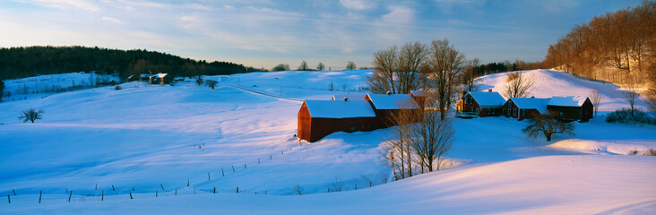 Wall Mural - This is the Jenne Farm at sunrise. The surrounding countryside is buried in snow. It is representative of New England in winter.