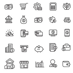 Canvas Print - Linear style of money and finance related icon set. Finance related symbol collection  