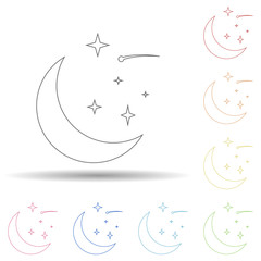 Aufkleber - Crescent moon and stars in multi color style icon. Simple thin line, outline vector of space icons for ui and ux, website or mobile application