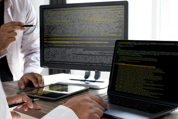 Fototapete - Programming code abstract technology background Developer programming and coding technology  software developer and Computer script