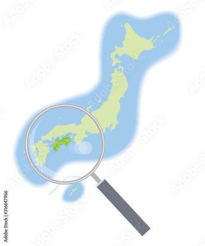 虫眼鏡と地方別の日本地図の半立体のイラスト 四国地方 47都道府県別データ グラフィック素材 Stock Vector Adobe Stock