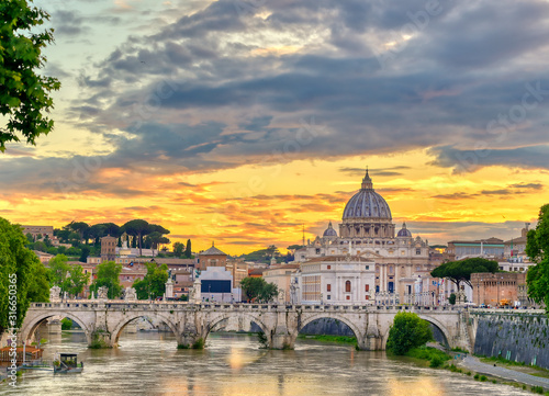 A view along the Tiber River towards St Wallpaper Mural