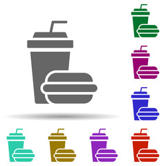Poster - Music festival, burger, drink, fast food in multi color style icon. Simple glyph, flat vector of music festival icons for ui and ux, website or mobile application