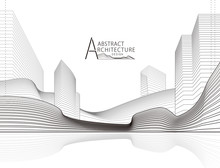 Architecture Building Construction Perspective Design, Abstract Modern Urban Landscape Line Drawing.