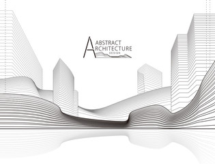 Aufkleber - Architecture building construction perspective design, abstract modern urban landscape line drawing.