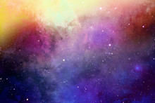 Blue And Yellow Colorful Dramatic Space With Colorful Galaxies And Stars For Background