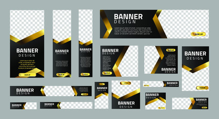 set of creative Luxury banners of standard size with a place for photos.  Business ad banner. Vertical, horizontal and square template. vector illustration EPS 10