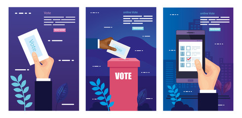 Sticker - set poster of vote with icons vector illustration design