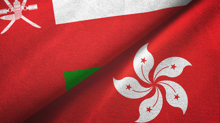 Oman and Hong Kong two flags textile cloth, fabric texture