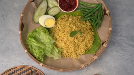 Poster - asian turmeric rice with various dishes