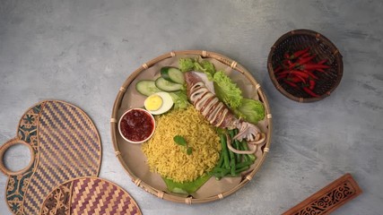 Poster - asian turmeric rice with various dishes