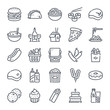 Food and Drink bold line icon set. Fast food linear icons. Meal and beverage outline vector sign collection.
