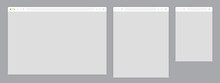 Web Browser Window White Template. Sample Frame Design Internet Page Mockup. Blank Screen Web Browser In Flat Design. Vector Illustration