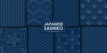 Japanese Sashiko Seamless Pattern Vector Collection, Decorative Wallpaper.