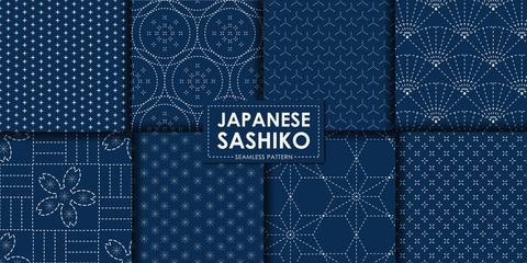 japanese sashiko seamless pattern vector collection, decorative wallpaper.
