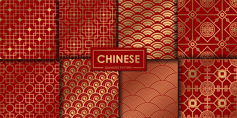 Golden chinese pattern collection, Abstract background, Decorative wallpaper.