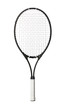 Black tennis racket isolated on white background