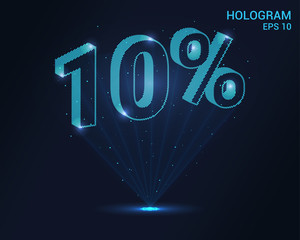 Wall Mural - The hologram 10 percent. Holographic projection sale tag 10%. Flickering energy flux of particles. Scientific design of the sale campaign.