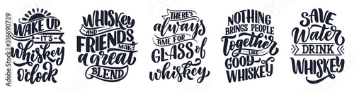 Set with lettering quotes about whiskey in vintage style Poster Mural XXL