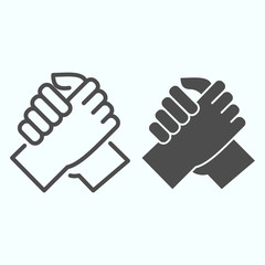 Poster - Arm Wrestling line and solid icon. Handshake vector illustration isolated on white. Two hands supporting each other outline style design, designed for web and app. Eps 10.