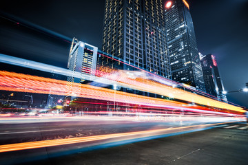 Wall Mural - light trails in the downtown district, china.