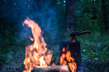 fire in fireplace