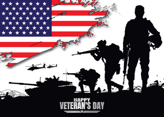 Wall Mural - Happy veteran's day, Military vector illustration, Army background, soldiers silhouettes.
