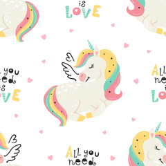 Wall Mural - Seamless pattern with cute unicorn