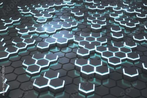 Creative glowing hexagonal background.