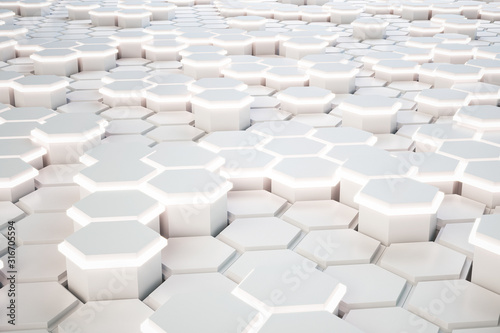 Creative glowing white hexagonal background.