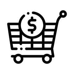 Wall Mural - Shop Cart Dollar Icon Vector. Outline Shop Cart Dollar Sign. Isolated Contour Symbol Illustration