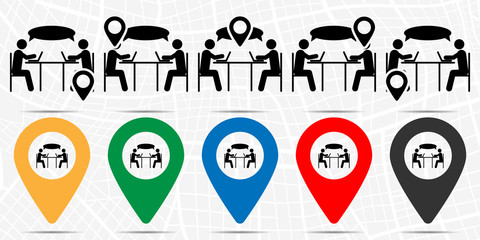 Poster - Two people, table, laptop icon in location set. Simple glyph, flat illustration element of people theme icons