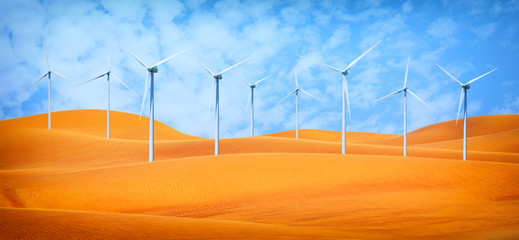 wind turbine in desert suggesting renewable energy