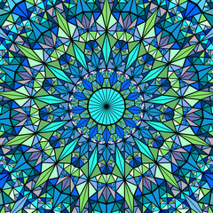 Poster - Dynamic polygonal round pattern mosaic mandala background - hypnotic abstract circular vector design from triangle tiles