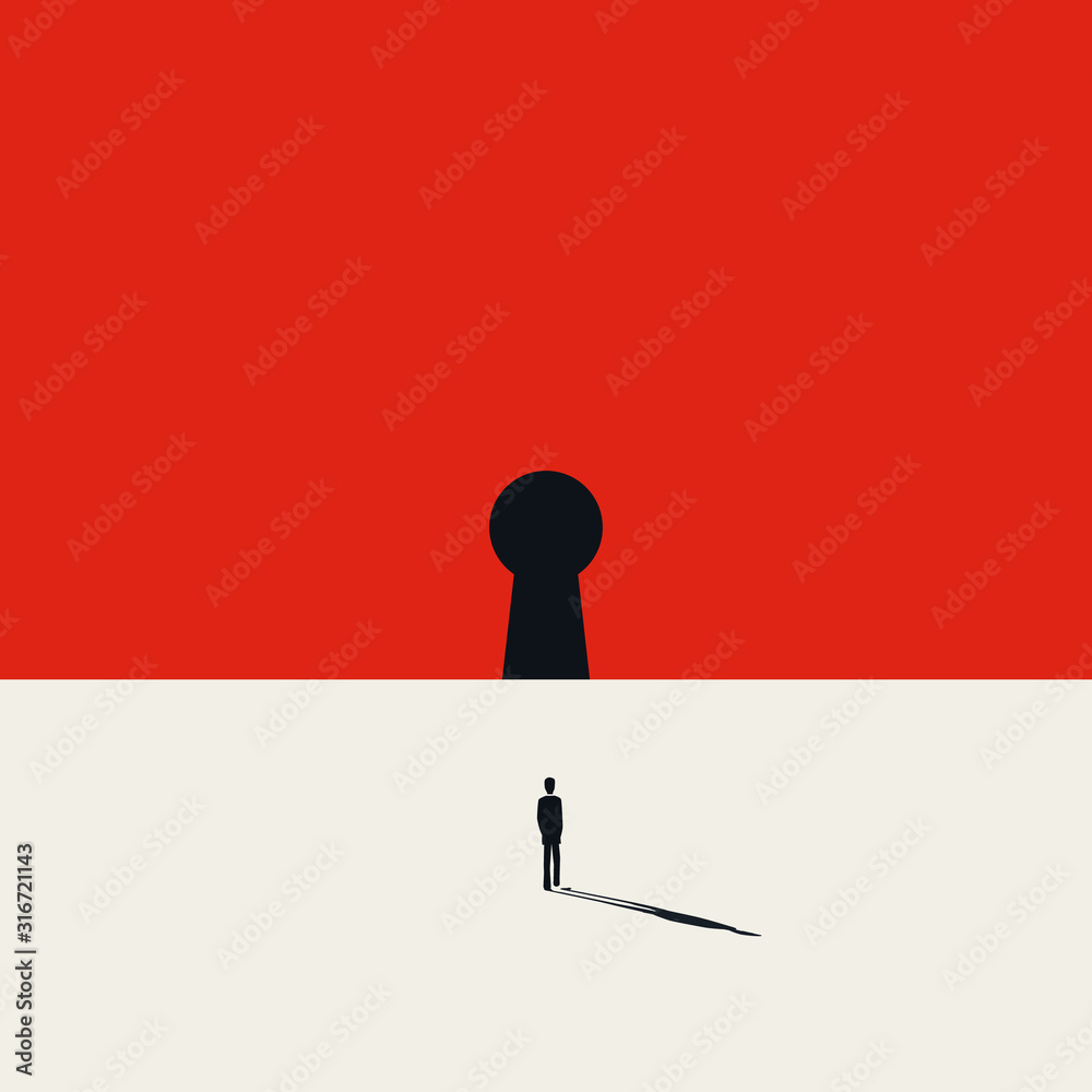 Business solution vector concept with keyhole in wall and businessman ...