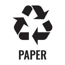 Black sign for recycled paper waste. Zero waste concept flat vector stock illustration isolated on white background