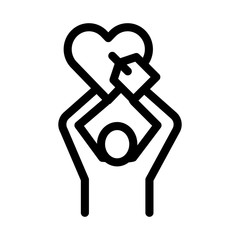 Poster - Human Hold Heart Icon Vector. Outline Human Hold Heart Sign. Isolated Contour Symbol Illustration