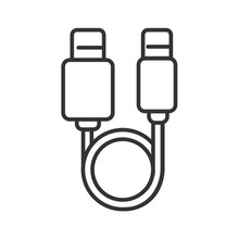 USB Cable Black Line Icon. Connectors And Sockets For PC And Mobile Devices Sign. Computer Peripherals Connector Or Smartphone Recharge Supply. Sign For Web Page, Mobile App, Banner. Editable Stroke.