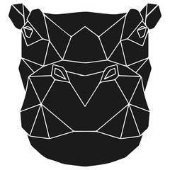 The black geometric head of hippo. Hippopotamus polygonal abstract animal of Africa. Vector illustration.