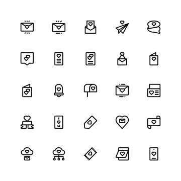 Set of love letter sign of outline style icon - vector