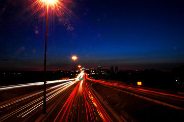 traffic in the city at night