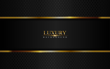 Wall Mural - luxury black background combine with glowing golden lines. overlap layer textured background